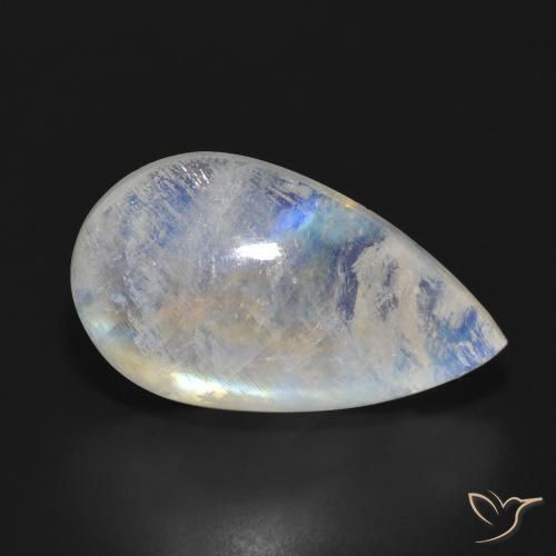 Pietra di luna arcobaleno Bianco bluastro naturale da 14.91 ct, Forma a pera, Traslucido