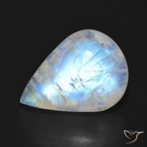 18.57ct Naturale Bianco bluastro Pietra di luna arcobaleno, Forma a pera, Traslucido