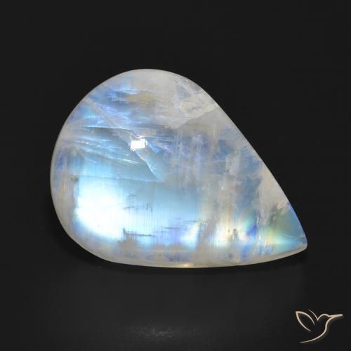 Pietra di luna arcobaleno Bianco bluastro naturale da 18.57 ct, Forma a pera, Traslucido