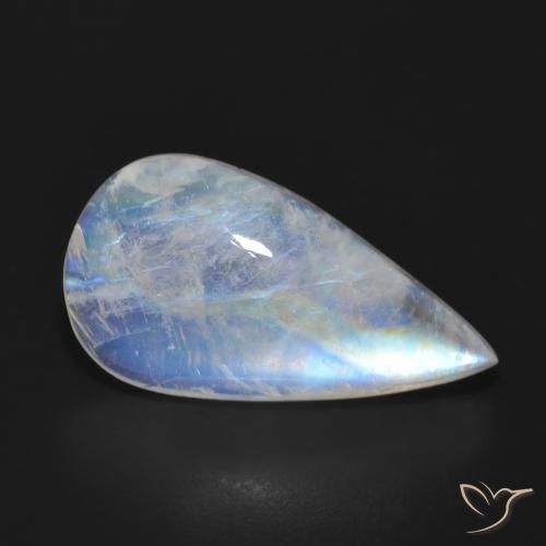 11.31ct Naturale Bianco bluastro Pietra di luna arcobaleno, Forma a pera, Traslucido