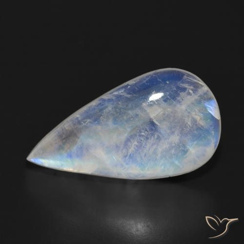 Pietra di luna arcobaleno Bianco bluastro naturale da 11.31 ct, Forma a pera, Traslucido