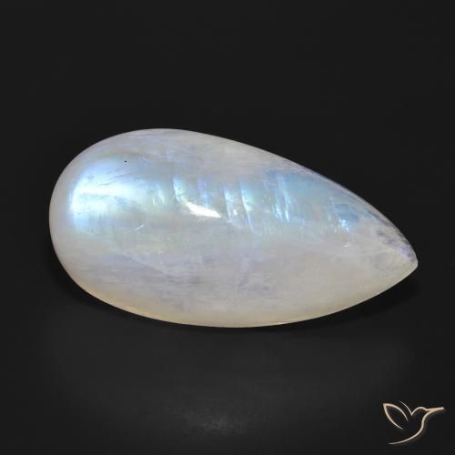 Pietra di luna arcobaleno Bianco bluastro naturale da 25.85 ct, Forma a pera, Traslucido