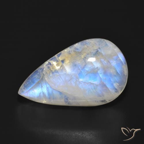 17.93ct Naturale Bianco bluastro Pietra di luna arcobaleno, Forma a pera, Traslucido