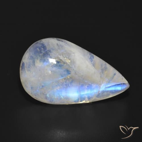 Pietra di luna arcobaleno Bianco bluastro naturale da 17.93 ct, Forma a pera, Traslucido