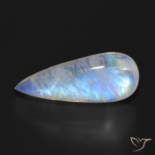18.31ct Naturale Bianco bluastro Pietra di luna arcobaleno, Forma a pera, Traslucido