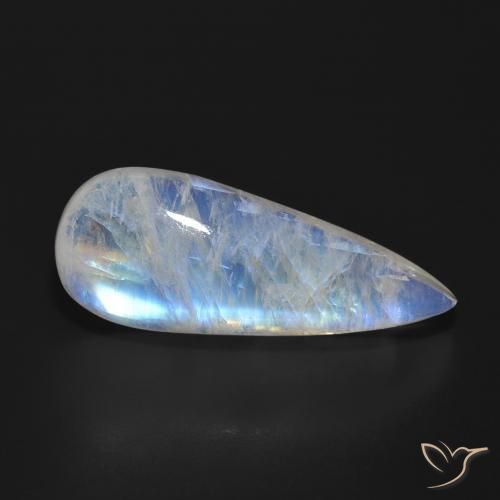 Pietra di luna arcobaleno Bianco bluastro naturale da 18.31 ct, Forma a pera, Traslucido