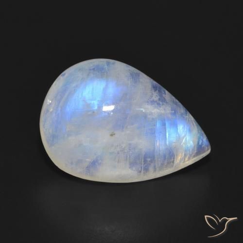 9.55ct Naturale Bianco bluastro Pietra di luna arcobaleno, Forma a pera, Traslucido