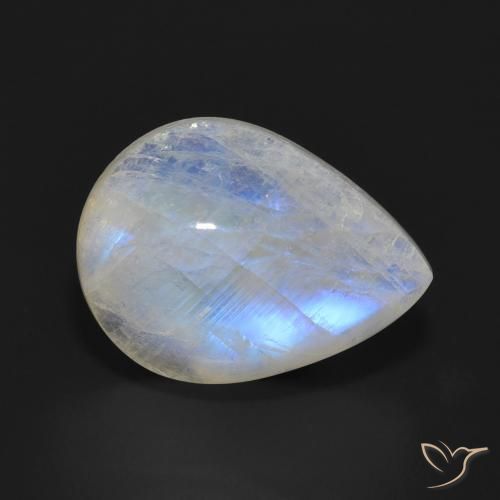 10.73ct Naturale Bianco bluastro Pietra di luna arcobaleno, Forma a pera, Traslucido