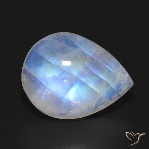 11.64ct Naturale Bianco bluastro Pietra di luna arcobaleno, Forma a pera, Traslucido
