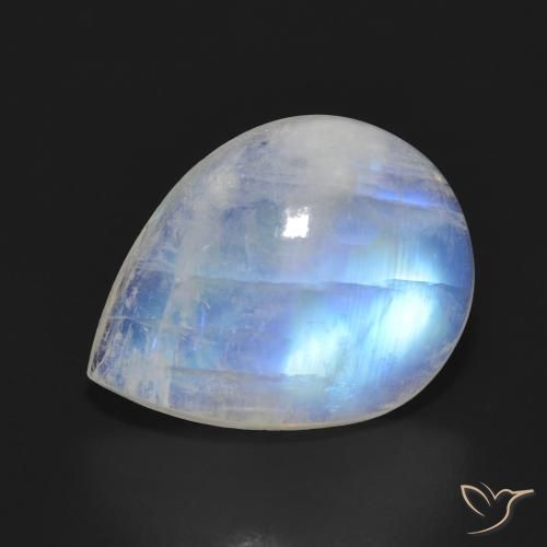 Pietra di luna arcobaleno Bianco bluastro naturale da 11.64 ct, Forma a pera, Traslucido