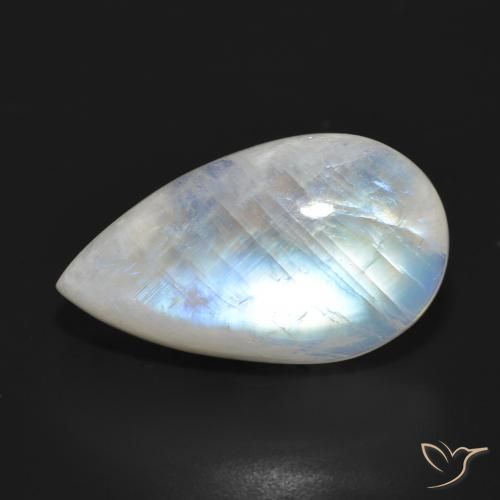 21.04ct Naturale Bianco bluastro Pietra di luna arcobaleno, Forma a pera, Traslucido