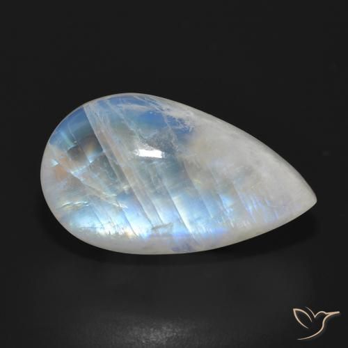 Pietra di luna arcobaleno Bianco bluastro naturale da 21.04 ct, Forma a pera, Traslucido