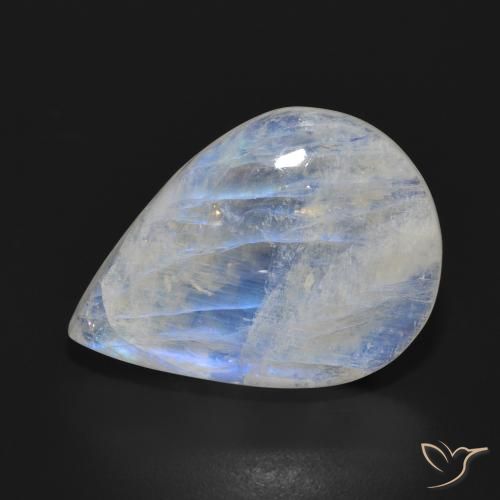18.06ct Naturale Bianco bluastro Pietra di luna arcobaleno, Forma a pera, Traslucido