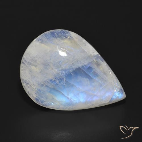 Pietra di luna arcobaleno Bianco bluastro naturale da 18.06 ct, Forma a pera, Traslucido