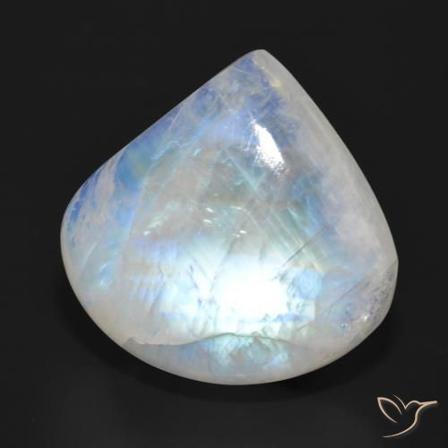 Pietra di luna arcobaleno Bianco bluastro naturale da 30.80 ct, Forma a pera, Traslucido