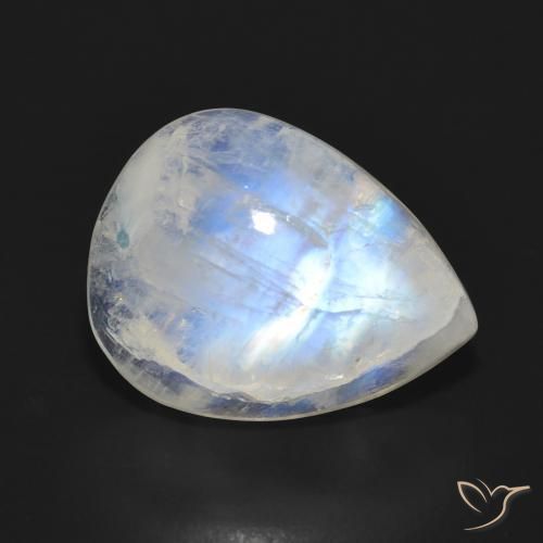 13.18ct Naturale Bianco bluastro Pietra di luna arcobaleno, Forma a pera, Traslucido