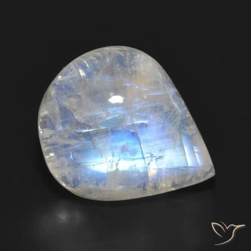 11.15ct Naturale Bianco bluastro Pietra di luna arcobaleno, Forma a pera, Traslucido