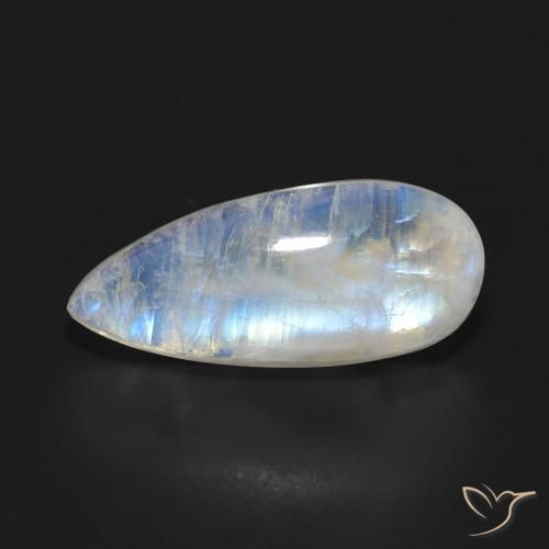 7.88ct Naturale Bianco bluastro Pietra di luna arcobaleno, Forma a pera, Traslucido