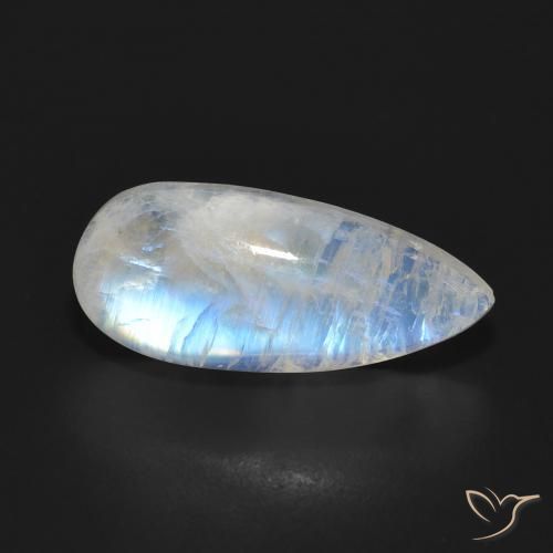 Pietra di luna arcobaleno Bianco bluastro naturale da 7.88 ct, Forma a pera, Traslucido