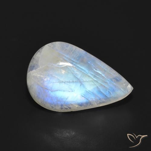 7.05ct Naturale Bianco bluastro Pietra di luna arcobaleno, Forma a pera, Traslucido
