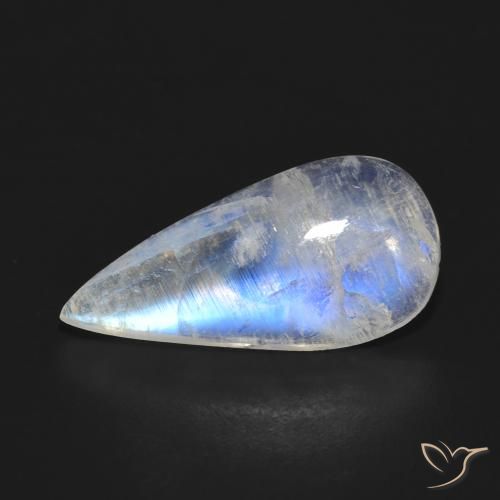 5.47ct Naturale Bianco bluastro Pietra di luna arcobaleno, Forma a pera, Traslucido