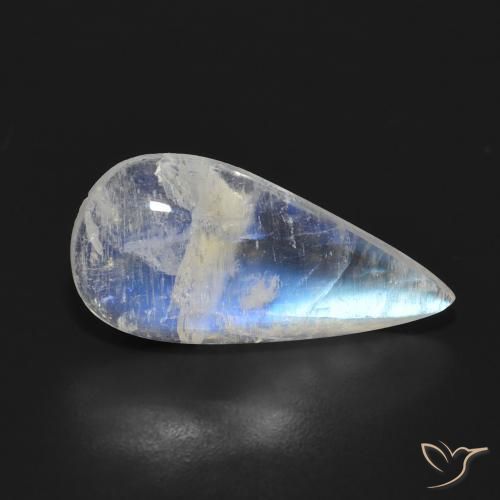 Pietra di luna arcobaleno Bianco bluastro naturale da 5.47 ct, Forma a pera, Traslucido