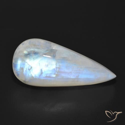 Pietra di luna arcobaleno Bianco bluastro naturale da 24.85 ct, Forma a pera, Traslucido