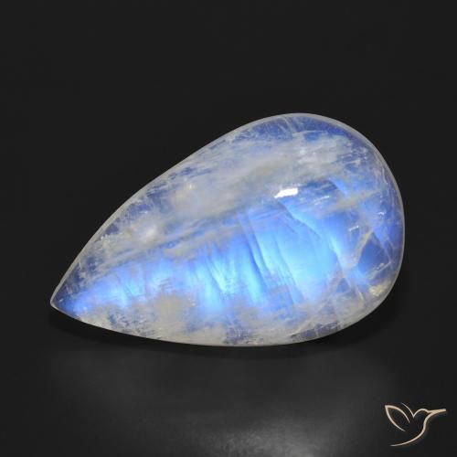 20.73ct Naturale Bianco bluastro Pietra di luna arcobaleno, Forma a pera, Traslucido