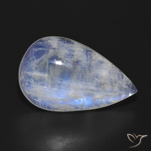 Pietra di luna arcobaleno Bianco bluastro naturale da 20.73 ct, Forma a pera, Traslucido