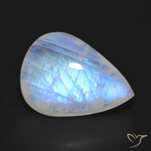 11.87ct Naturale Bianco bluastro Pietra di luna arcobaleno, Forma a pera, Traslucido