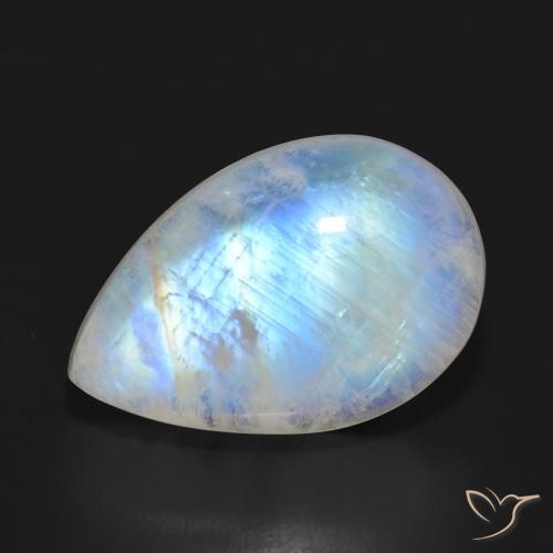 18.25ct Naturale Bianco bluastro Pietra di luna arcobaleno, Forma a pera, Traslucido