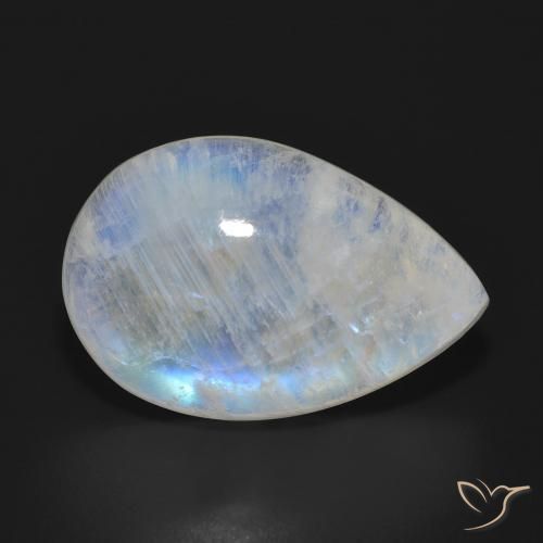 Pietra di luna arcobaleno Bianco bluastro naturale da 18.25 ct, Forma a pera, Traslucido