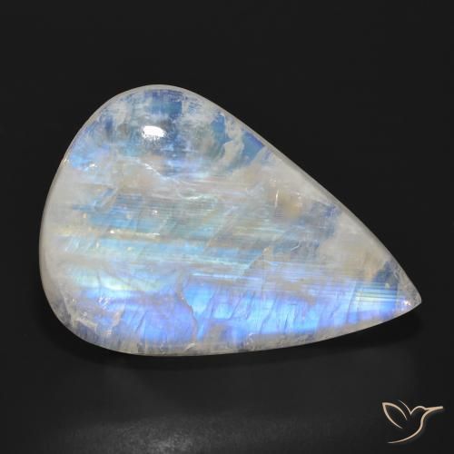 25.41ct Naturale Bianco bluastro Pietra di luna arcobaleno, Forma a pera, Traslucido