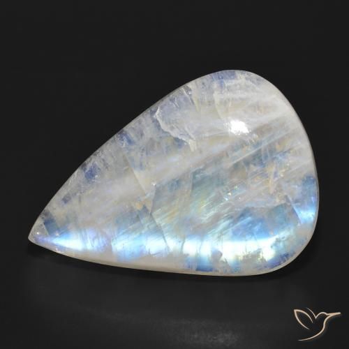 Pietra di luna arcobaleno Bianco bluastro naturale da 25.41 ct, Forma a pera, Traslucido