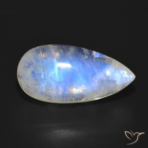 18.02ct Naturale Bianco bluastro Pietra di luna arcobaleno, Forma a pera, Traslucido