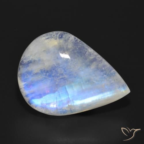 Pietra di luna arcobaleno Bianco bluastro naturale da 24.76 ct, Forma a pera, Traslucido