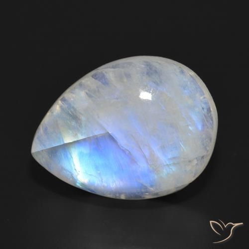 Pietra di luna arcobaleno Bianco bluastro naturale da 18.25 ct, Forma a pera, Traslucido