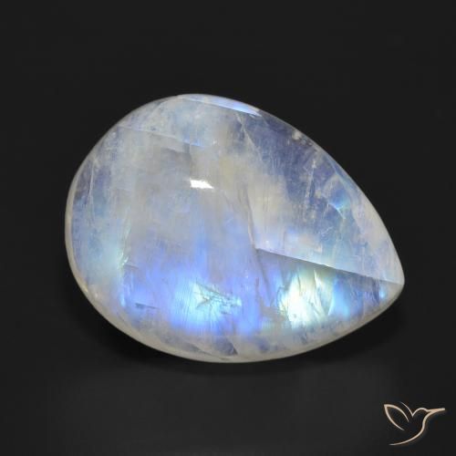 Pietra di luna arcobaleno Bianco bluastro naturale da 18.25 ct, Forma a pera, Traslucido