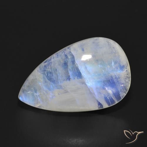 17.97ct Naturale Bianco bluastro Pietra di luna arcobaleno, Forma a pera, Traslucido