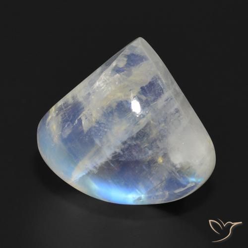 Pietra di luna arcobaleno Bianco bluastro naturale da 13.73 ct, Forma a pera, Traslucido