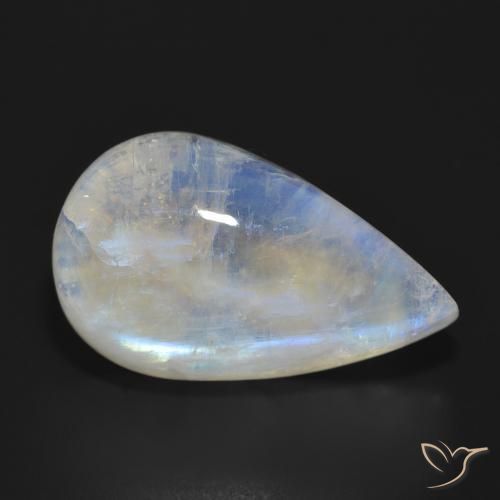Pietra di luna arcobaleno Bianco bluastro naturale da 23.70 ct, Forma a pera, Traslucido