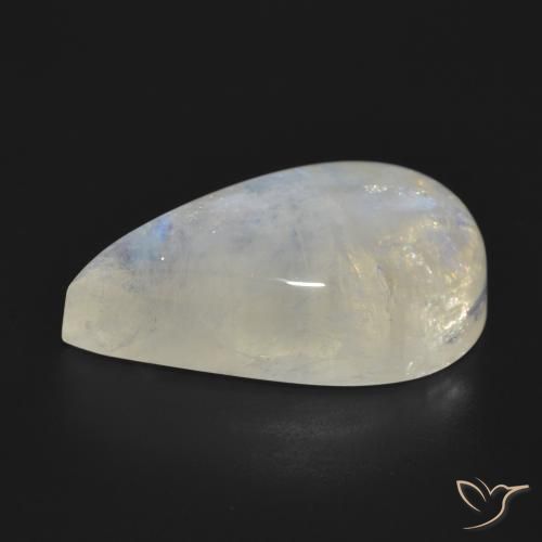 Pietra di luna arcobaleno Bianco bluastro naturale da 23.70 ct, Forma a pera, Traslucido