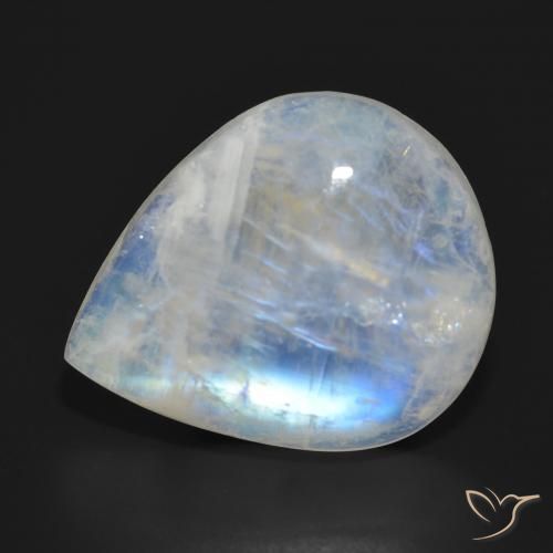 19.29ct Naturale Bianco bluastro Pietra di luna arcobaleno, Forma a pera, Traslucido