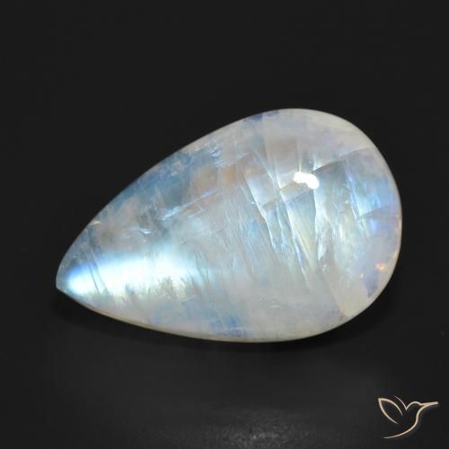 15.38ct Naturale Bianco bluastro Pietra di luna arcobaleno, Forma a pera, Traslucido