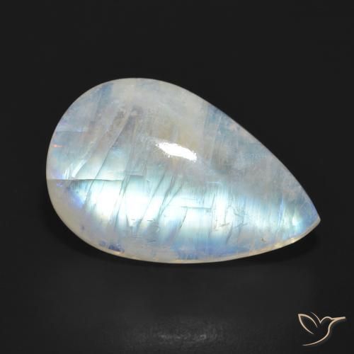 Pietra di luna arcobaleno Bianco bluastro naturale da 15.38 ct, Forma a pera, Traslucido