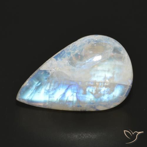 14.33ct Naturale Bianco bluastro Pietra di luna arcobaleno, Forma a pera, Traslucido