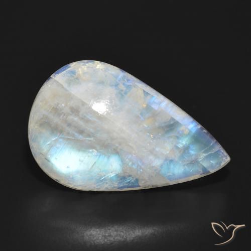Pietra di luna arcobaleno Bianco bluastro naturale da 14.33 ct, Forma a pera, Traslucido