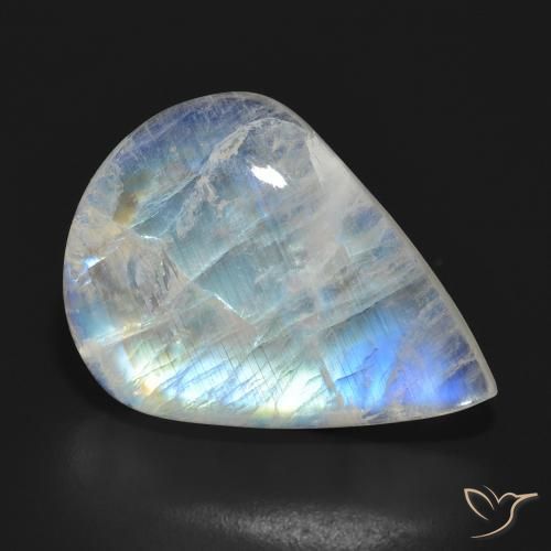 Pietra di luna arcobaleno Bianco bluastro naturale da 15.14 ct, Forma a pera, Traslucido