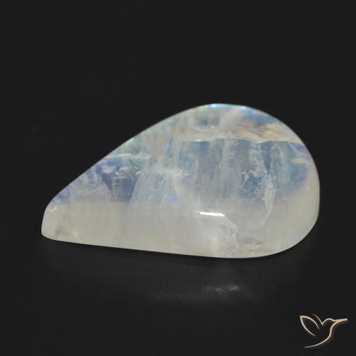Pietra di luna arcobaleno Bianco bluastro naturale da 15.14 ct, Forma a pera, Traslucido