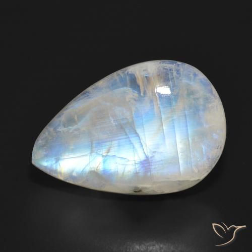 17.74ct Naturale Bianco bluastro Pietra di luna arcobaleno, Forma a pera, Traslucido